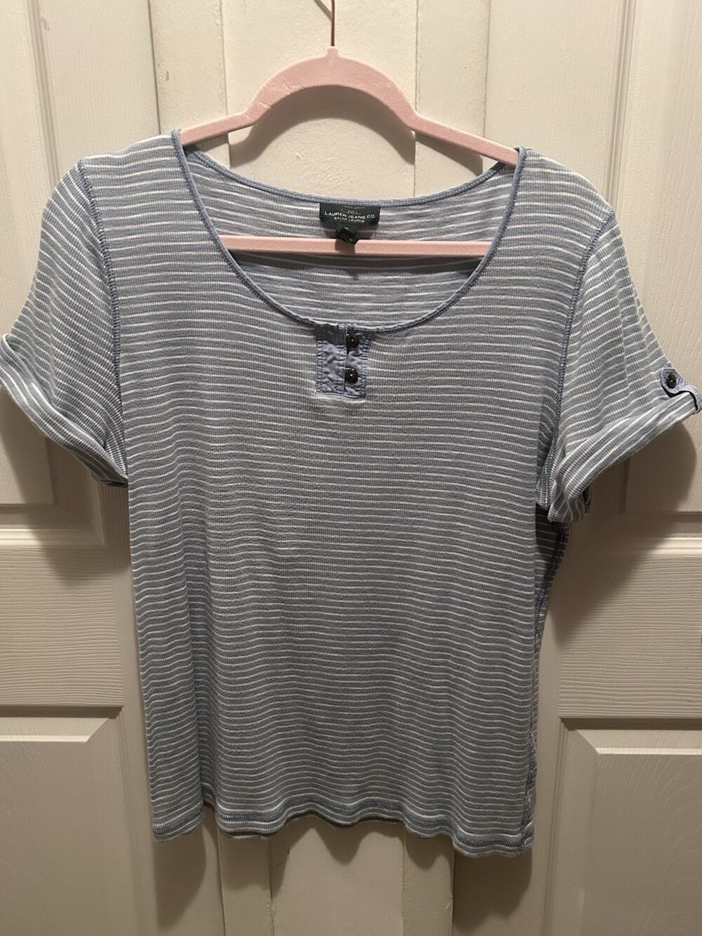 Lauren Jeans Co Shirt Womens XL Striped Short Sleeve Henley Pullover Top